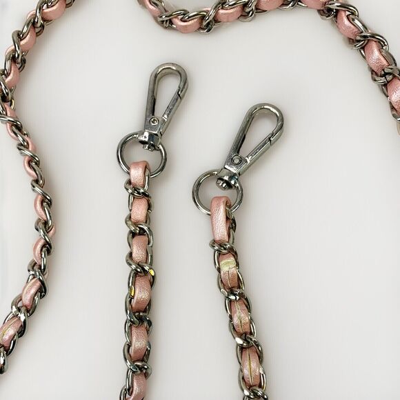 Silver Tone Chain Link Pink Leatherette Shoulder Strap Replacement 50” - Picture 2 of 2